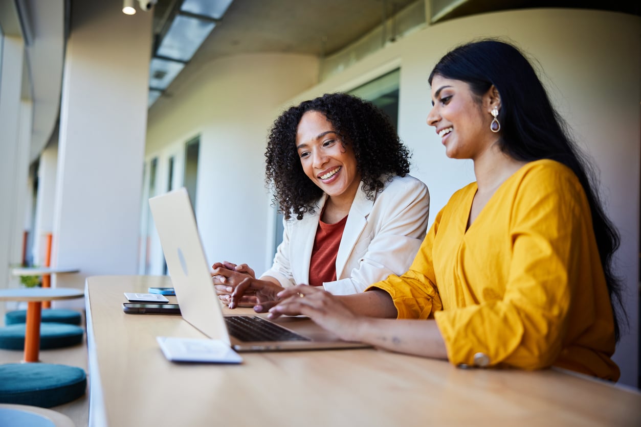 Woman using captions during a meeting